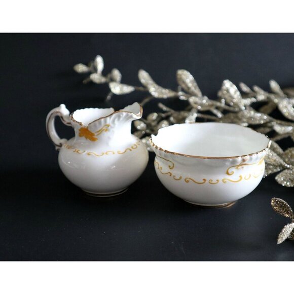 Vintage Aynsley Cream & Sugar Petite White With Yellow Trim - Picture 2 of 4